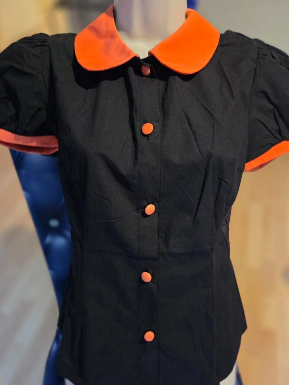 Retro Stage orange and black button up blouse size medium fits small